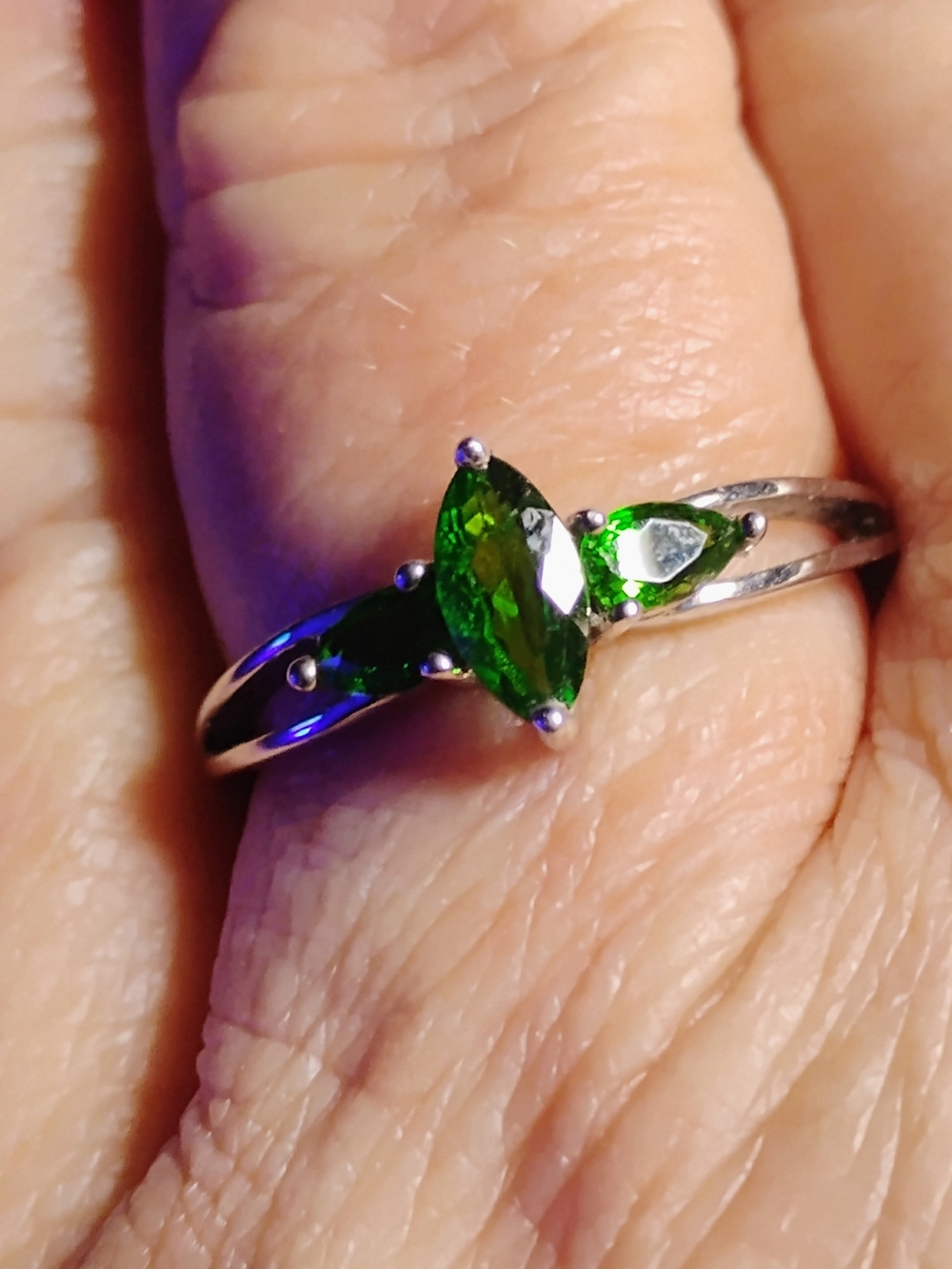 Silver Band Ring with Green Marquise and Pear-Cut Stones
